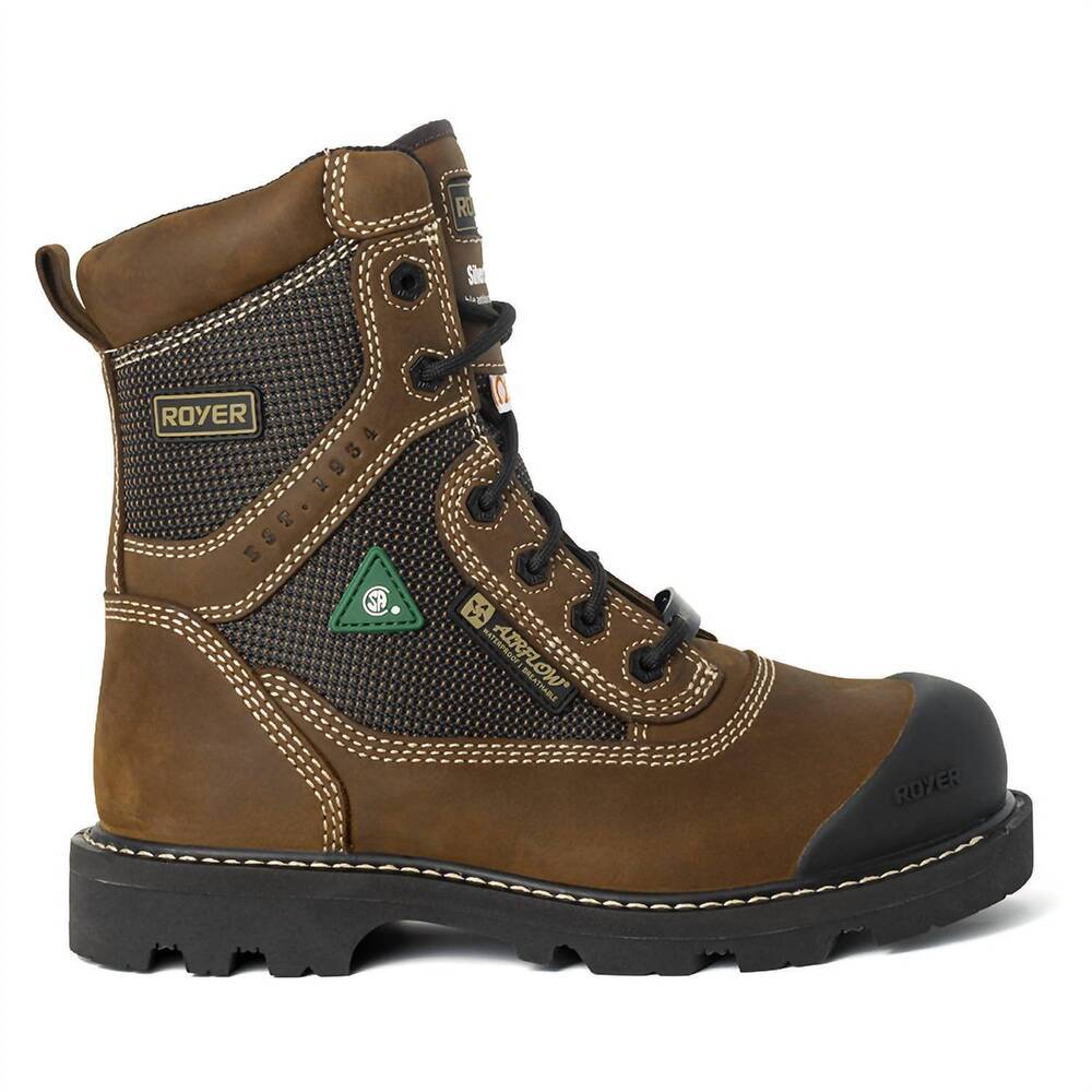 NEW ROYER men's flx airflow waterproof composite toe work boots in brown